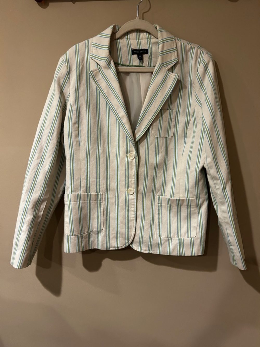 Willi Smith Cream Blazer with Green Stripes